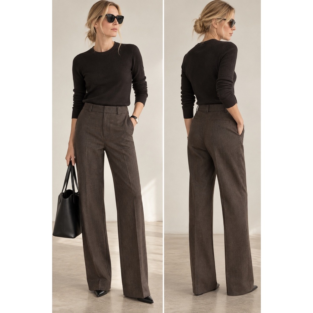 Banana Republic Jackson Fit Brown Wool Blend Wide Leg Dress Pants 6 Minimalist